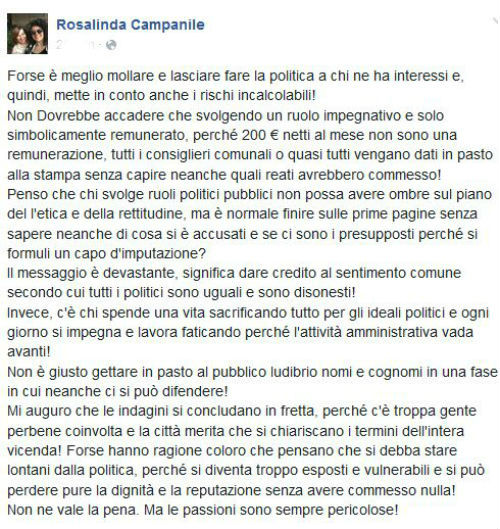 Rosalinda Campanile post facebook