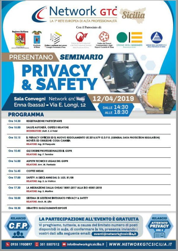 Enna: seminario su “PRIVACY & SAFETY“