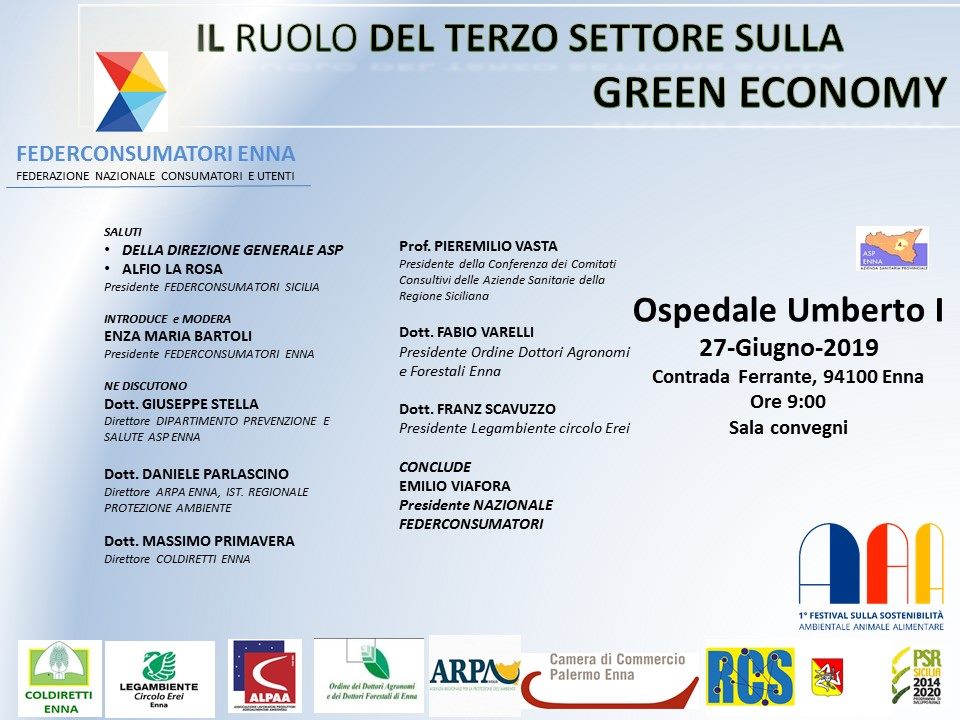 Enna. Federconsumatori organizza convegno “Il ruolo del terzo settore sulla green economy”