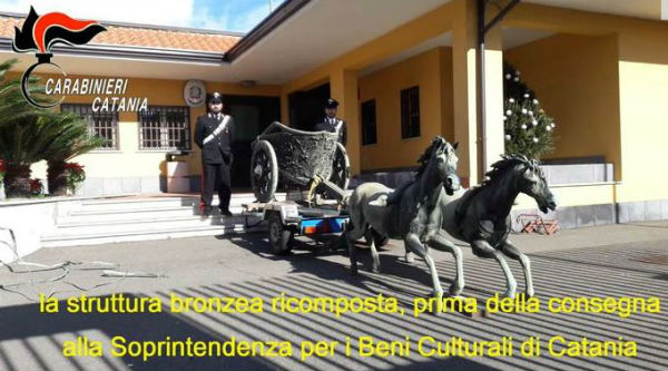 A Catania trovata Biga Morgantina, trafugata nel giugno del 2017. A Piazza Armerina in villa privata sequestrate due statue di cavalli in bronzo