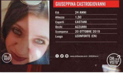 A Catania ritrovata Giuseppina Castrogiovanni, la 24enne allontanatisi da Leonforte il 20 ottobre