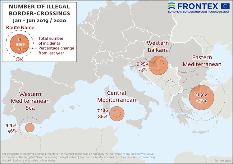Migranti, a giugno più arrivi da Balcani e Mediterraneo occidentale