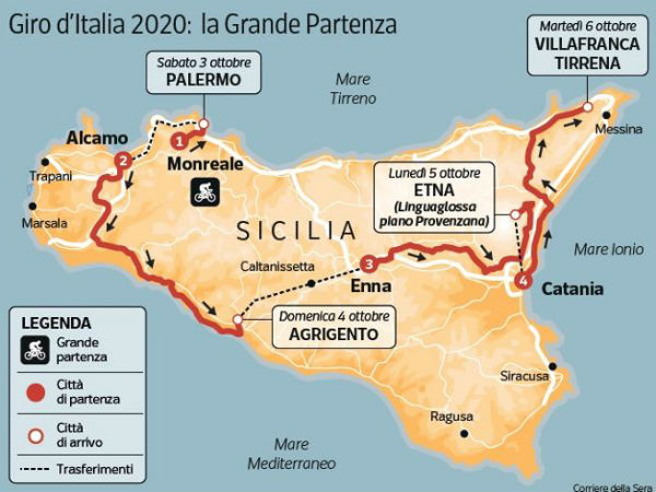 Giro d’Italia: terza tappa partirà da Enna il 5 ottobre per concludersi a Piano Provenzana