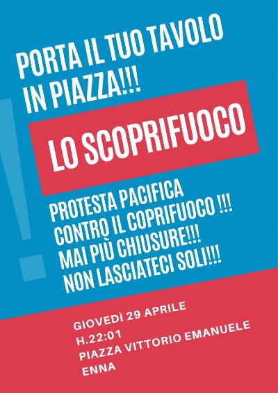 Enna: manifestazione dei ristoratori “lo scoprifuoco” con inizio alle 22:01 (ANNULLATA)