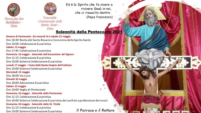 Enna. Confraternita Spirito Santo: novena di Pentecoste