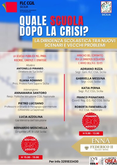 Quale scuola dopo la crisi? Il convegno della Flc Cgil Sicilia 25/26 agosto ad Enna