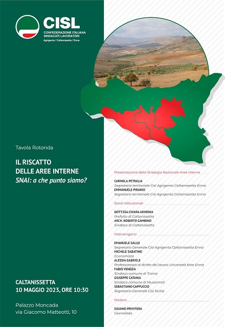 UST CISL Agrigento-Caltanissetta-Enna tavola rotonda “Il Riscatto delle Aree Interne SNAI: a che punto siamo?”