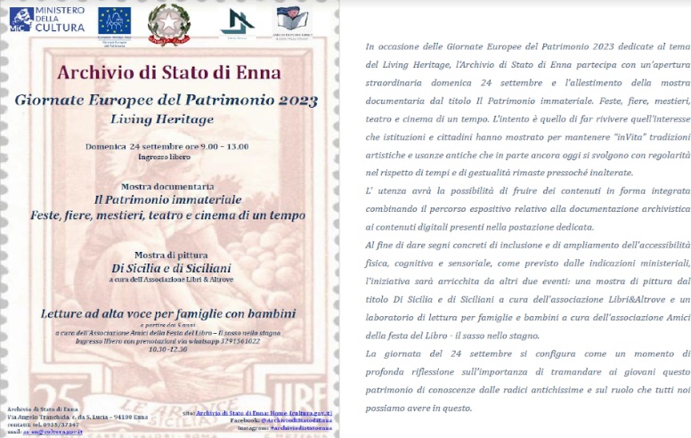 Giornate del Patrimonio, apertura straordinaria dell’Archivio di Stato