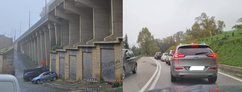 Caos Enna, traffico in tilt ma c’è un nuovo guaio, crollano pezzi dal viadotto