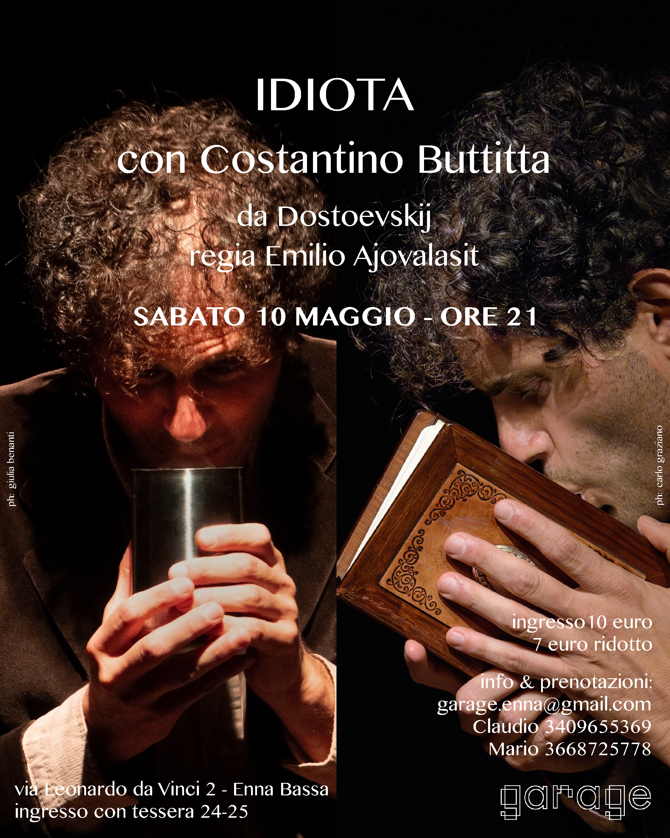 IDIOTA con Costantino Buttitta, teatro al Garage Arts Platform il 10 maggio