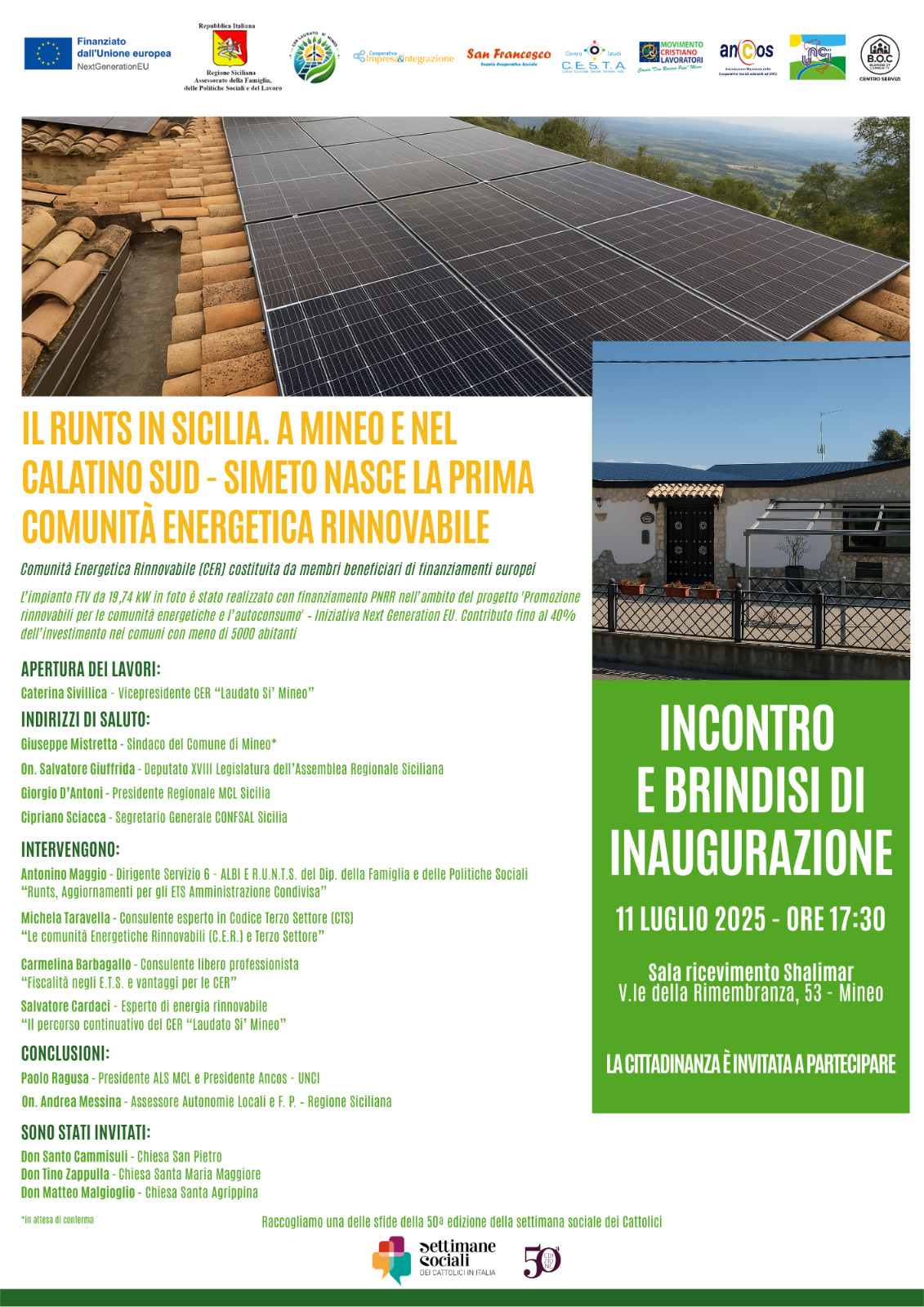 A Mineo nasce la prima Comunità Energetica Rinnovabile del Calatino Sud-Simeto