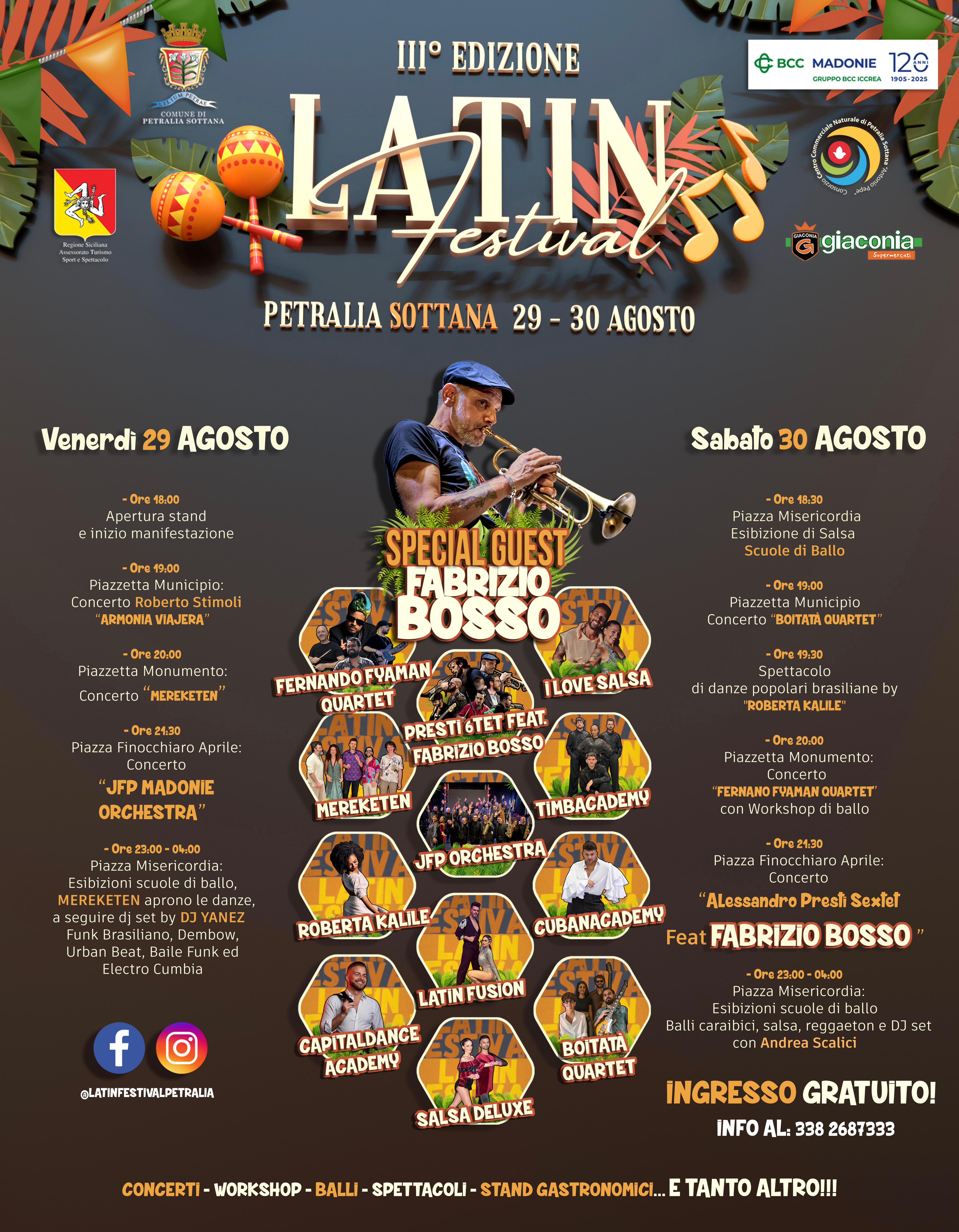 Presentato il programma del Latin Fest, il 29 e 30 agosto a Petralia Sottana. Ospite speciale Fabrizio Bosso
